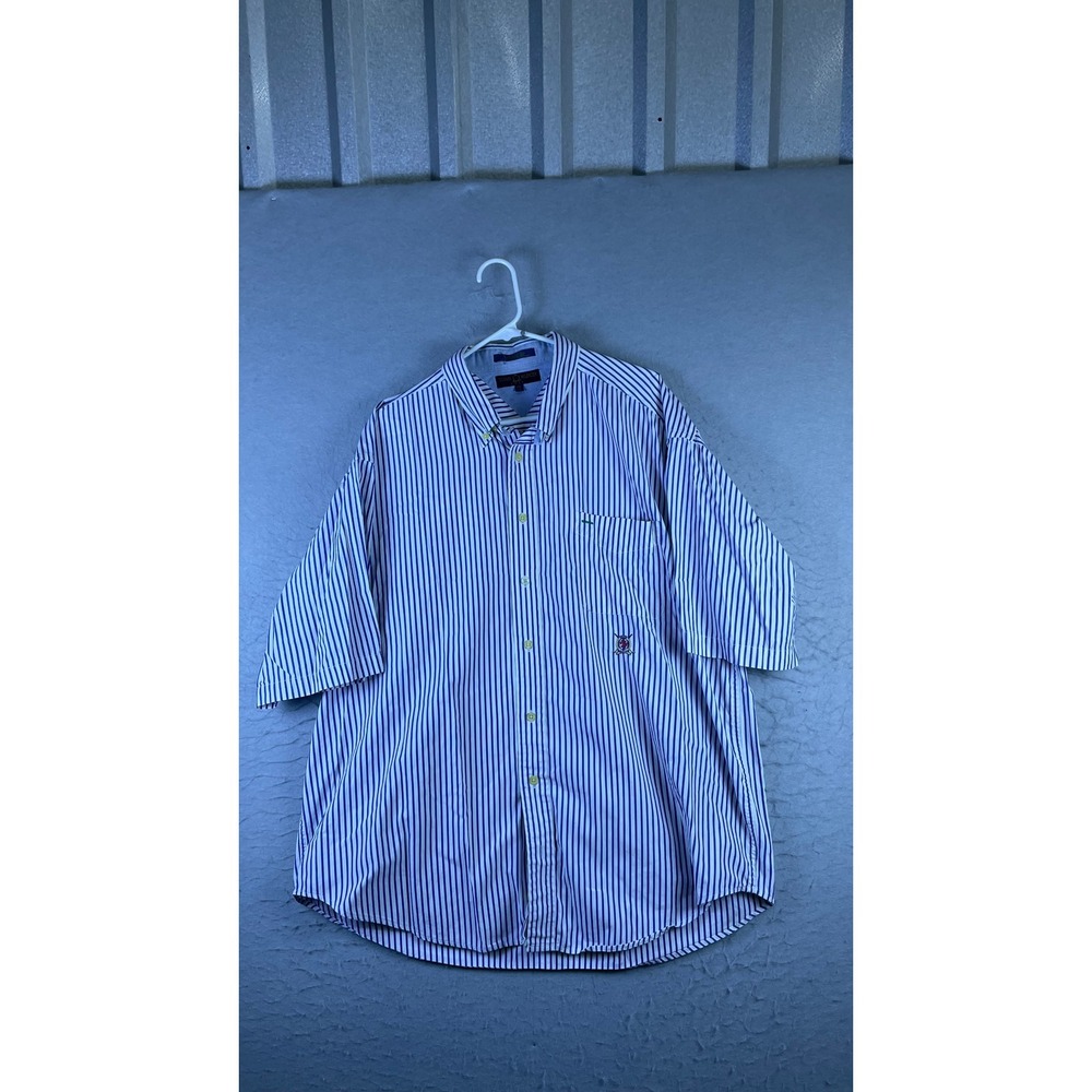 Tommy Hilfiger Golf Shirt Mens XXL Blue White Striped Excellent Short Sleeve